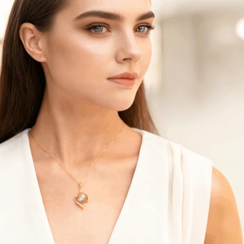 11-12mm Freshwater Cultured Pearl Pendant Necklace White/Pink/Purple Cultured Pearl Jewelry Pendant Women's Gold-Plated & Sterling Silver Necklace an Elegant Gift for Wife or Mom Birthday, Anniversary, Christmas (Eye, Pink - Gold-Plated) — view 3