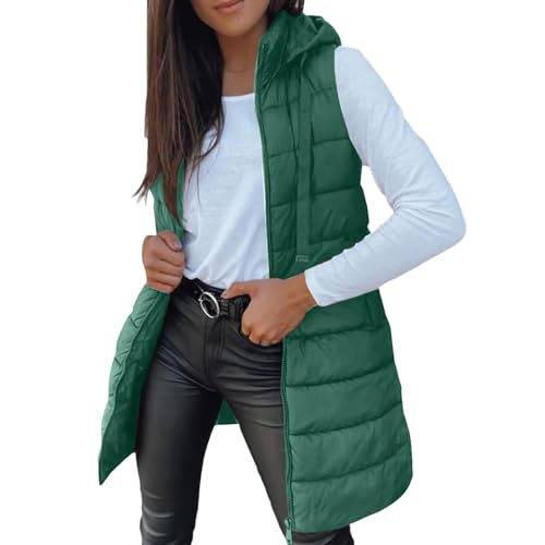 Cocila Gilet for Women UK Puffer Vest Quilted Gilet 2025 NEW Upgraded Outwear Vest Hooded Warm Winter Zip Up Lightweight Body Warmer Padded Stand Collar Sleeveless Outdoor Jacket Green L