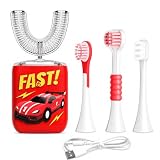 Well Before Kids U Shaped Electric Toothbrush with 5 Brush Heads, Ultrasonic, 5 Modes, IPX7 Waterproof Design (Car, Red, Ages 2-7)