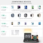 7 in 1 Charging Station for iPhone, Alarm Clock, Night Light, Wireless Charger for iPhone 16 15 14 13 12 11 X Pro Max & Apple Watch - Charging Stand Dock for AirPods