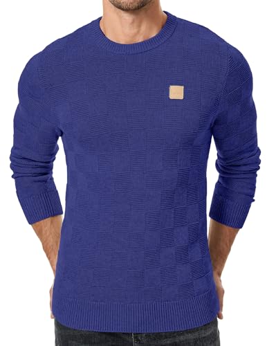 JMIERR Men's Crewneck Sweater Casual Fall Checkered Long Sleeve Knit Pullover Sweaters2