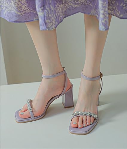 Women's Heeled Sandal Rhinestone Heels Strappy Square Open Toe Strappy High Comfortable For Daily Work Wedding Party2