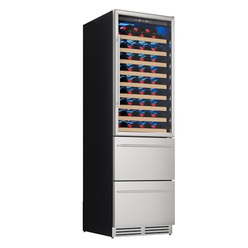 Image of Albott 24 Inch Wine and Beverage Refrigerator, 2 In 1 Dual Zone 49 Bottle Wine Cooler 37-72℉ with Soft LED Light, Hold 108 Bottles and 150 Cans, Built-in or Freestanding Design for Home and Bar