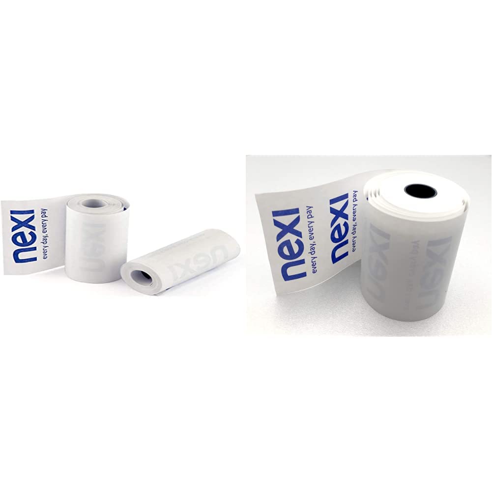 Nexi, 50 Rotoli di Carta Termica per Pos, Box di Rotolini Carta per Scontrini, 57mm x 8mt & 50 Rotoli di Carta Termica per Pos, Box di Rotolini Carta per Scontrini, 57mm x 18mt
