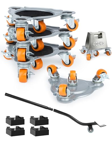 Kit Déplace Meuble 400 kg avec Lève-Meuble – 4 roulettes Pivotantes 360° pour Meubles Lourds, Réfrigérateur, Machine à Laver, Canapé – Outil de...