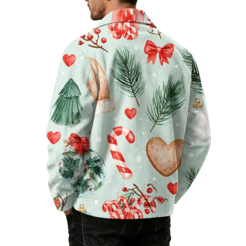 Fall Jacket for Men Vintage Christmas Print Retro Turn Down Collar Shacket - image 6