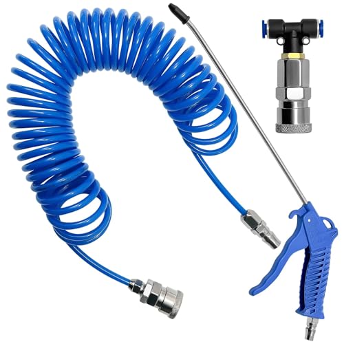 Yonality Set Pistola Ad Aria Compressa, Pistola Soffiaggio Aria Compressa Pistola Aria Camion con Tubo Flessibile Pneumatico 6m e attacco rapido, Kit di Pulizia per Pulizia ad Aria in Officina(blu)