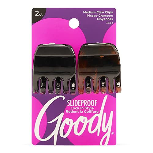 Goody Classics Medium Claw Clips Black and Brown Colors - Great for Easily Pulling Up Your Hair - Pain-Free Hair Accessories for Women Men Boys and Girls 2 Count (Pack of 1)