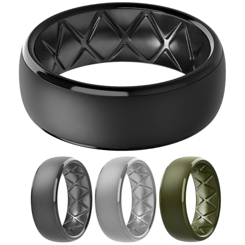 Egnaro Men's Silicone Wedding Rings: 1/4/6/7 Multipack Rubber Wedding Bands with Inner Arc Ergonomic Breathable Design for Gym/Outdoor/Gift