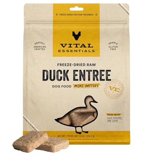 Vital Essentials Freeze Dried Dog Food, Raw Duck Mini Patties | Complete Meal or Topper | High Protein, Grain Free Dry Dog Food | 14 oz Bag