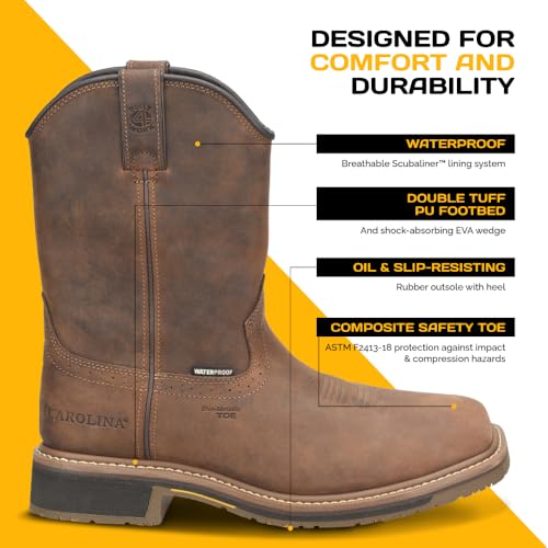Carolina Anchor 10" Composite Toe Waterproof Roper Work Boots for Men - Leather Upper, Mesh Lining, Slip-Resistant Rubber Heel Outsole, EH-Rated, Brown - 10.5 2E3