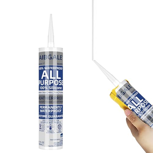 Image of White Silicone Sealant Waterproof, All-Purpose 100% Silicone Caulk, Adhesive Caulking Sealant Tool for Indoor & Outdoor Windows, Aquarium, Bathtub Auto Leak Seal, 10.1 oz Cartridge, 1 Pack (1)