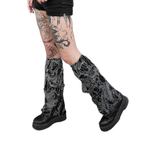 Luwint Gothic Shabby Leg Sleeves Ripped Punk Leg Warmer Long Torn Calf Warmer Clothing Spooky Style Costume Accessories for Halloween Cosplay Party Rave