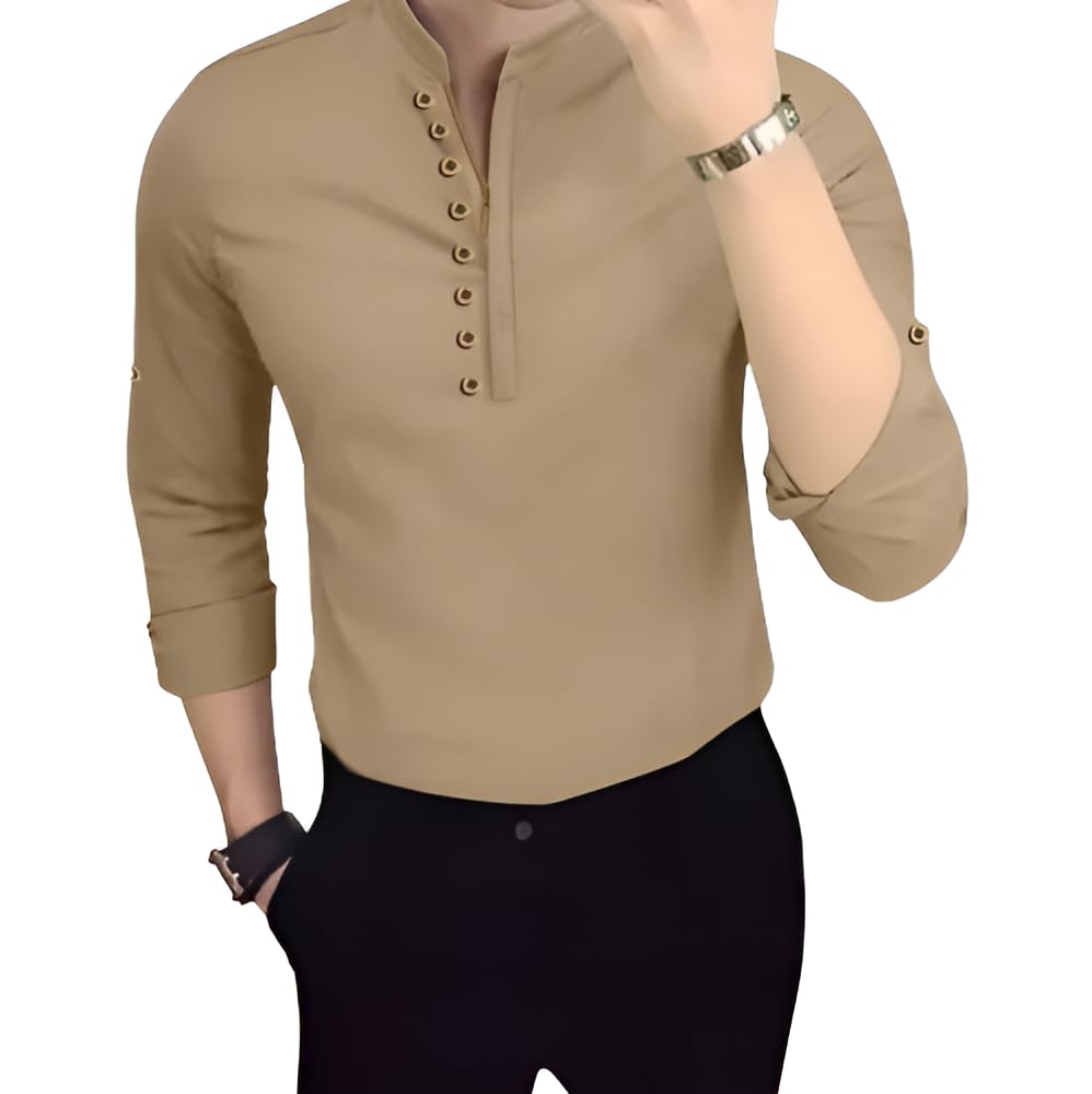 Zoom Line Men's_ Cotton Blend Zip Button Short Kurta, Mandarin Collar, Full Sleeves-picture-13