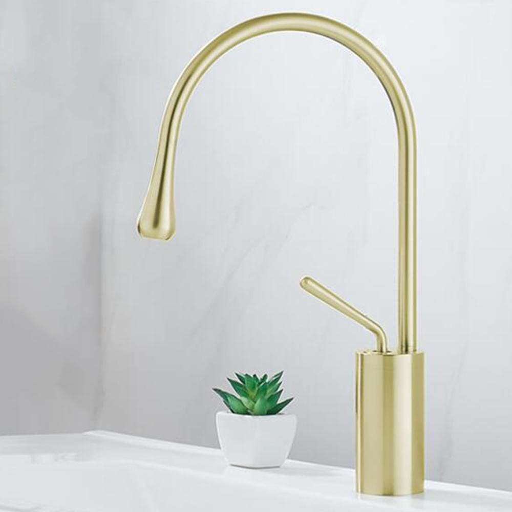 Robinet de salle de bain eau chaude et froide en laiton or brossé pour lavabo moderne - 2