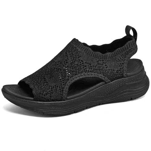 YESWIN ���f�B�[�X ���`�O�ȃE�H�[�L���O�T���_�� �A�[�`�T�|�[�g ���K �X���b�|�� �X�|�[�c�T���_�� �I�[�v���g�D �A�X���`�b�N �T���_�� ����ؖ��� �� �r�[�` �J�W���A��, �u���b�N, 23.0 cm