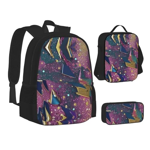 Glitter Pattern Print 3-Piece Set Backpack, Lunch Bag And Pencil Case, For Travel, College, And Daily Use2