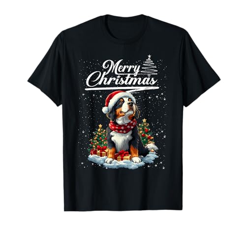 Merry Christmas Bernese Mountain Dog Santa Dog Lovers Xmas Maglietta