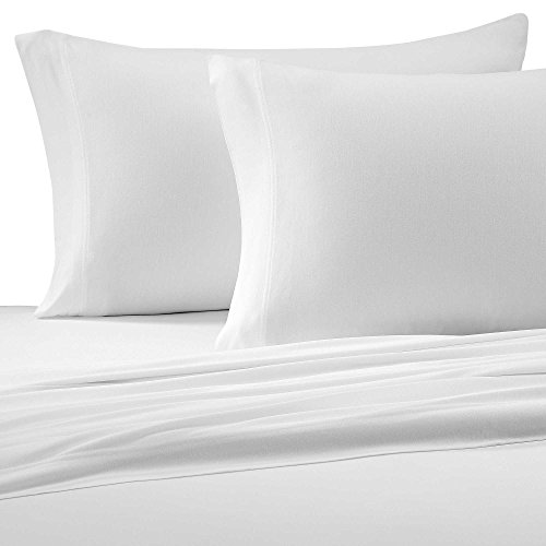 Brielle Home Jersey Knit (T-Shirt) Sheet Set, 100% Cotton, Queen, White