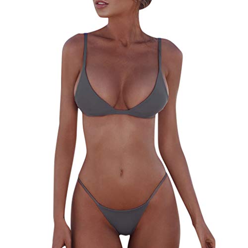 BañAdor Premama Parte Arriba Bikini Mujer Bikini Mujer Conjunto brasileño de Playa Traje de baño Push-Up Traje baño Trajes Tankinis Conjunto Push up con Relleno Sin (Grey, L)