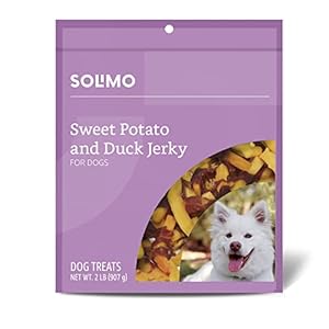 Amazon Brand – Solimo Sweet Potato & Duck Jerky Dog Treats, , Made with Real Duck, Highly Digestible with High Protein, 2 pound (Pack of 1)