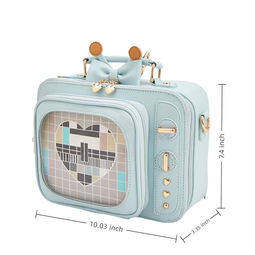 Image of Women TV Shape Ita Bag Shoulder Bag Ita Backpack Fun female Clear Window Anime Pins Display Purse (light blue)