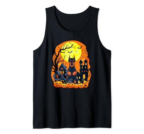 Dobermann Dog With Pumpkins Funny Scary Halloween Party Tank Top