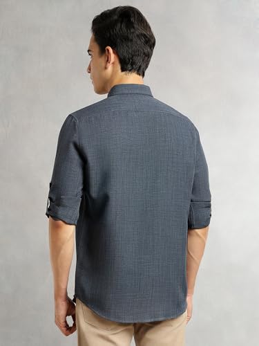 Image of Thomas Scott Men's | Solid | Textured Fabric | Full Sleeve | Slim Fit | Polyester-Blend | Spread Collar | Casual Shirt
