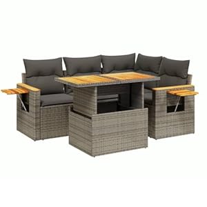 vidaXL Garten Sofagarnitur mit Kissen 5-TLG., Gartenmöbel Gartengarnitur, Sitzgruppe Sitzgarnitur, Lounge Sofa Garnitur Terrasse, Grau Poly Rattan