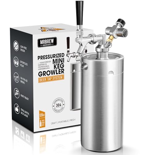 Image of MRbrew 128oz Mini Beer Keg Growler Mini Kegerator - Portable Draft Beer Dispenser System, Pressurized Stainless Steel Beer Growler Tap with CO2 Regulator & Beer Tap for Fresh Beer, Home Bar Party&Gift