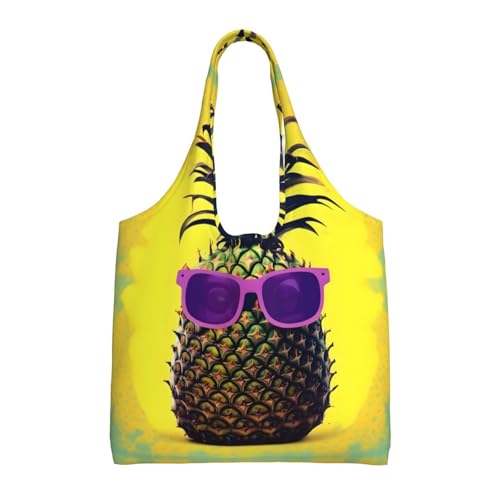Sac fourre-tout en toile noir 36x32cm avec citation ananas pour femme