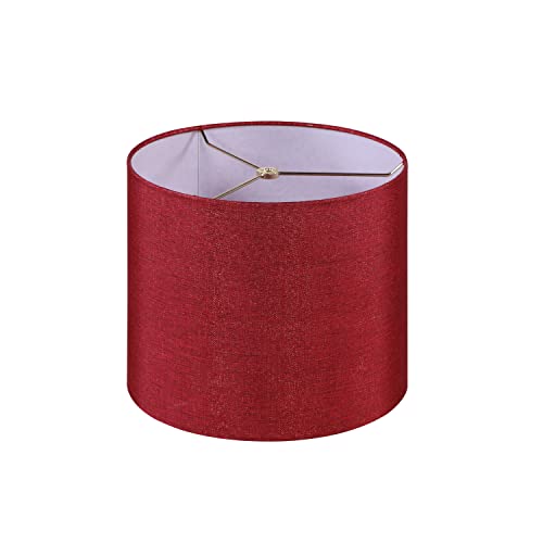 Image of Aspen Creative 31107 Transitional Drum (Cylinder) Shaped Spider Construction Lamp Shade in Rich Red Burlap Texture Fabric, 12 inch Wide (12 inch x 12 inch x 10 inch)