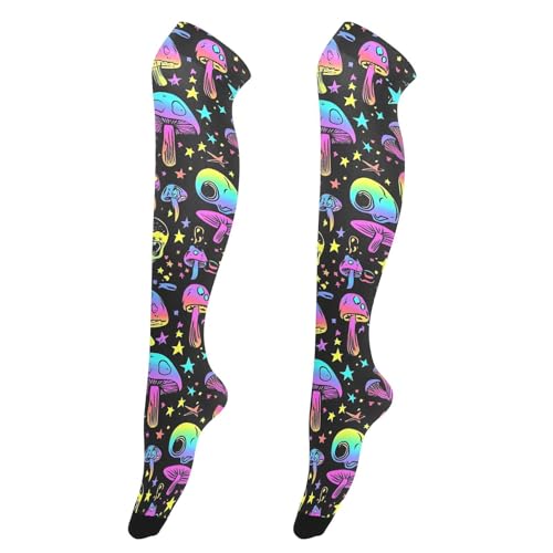 Neon-colored Skulls Mushroom Thigh High Stockings Knee High Socks for Women Girls Long Socks