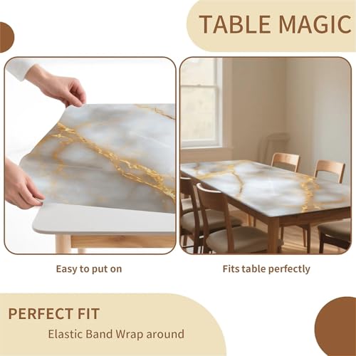 Yesad Rectangle Table Cloth, Elastic Waterproof Fitted Tablecloths Fits Rectangle 6ft Tables for Camping, Indoor and Outdoor, 30"x60", Marble by Yesad - Used condition - Image 3
