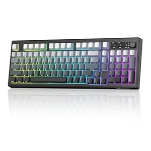 FREEWOLF K100 Membran-RGB-Drahtlose Gaming-Tastatur mit Zahlentastatur, Bluetooth/2.4G Drahtlos/USB-C Kabelverbindung, PBT-Verläufer-Seitengravierte Tasten, 4000mAh, Medienknopf, für Mac/Win - Schwarz