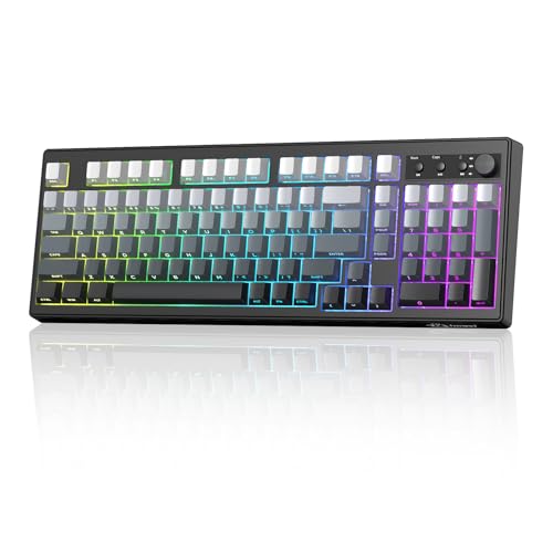 FREEWOLF K100 Teclado Gaming Inalámbrico de Membrana RGB con Teclado Numérico, Conexión Bluetooth/2.4G Inalámbrica/USB C Cableada, Teclas Grabadas por el Lado en PBT Degradado, 4000mAh   Negro