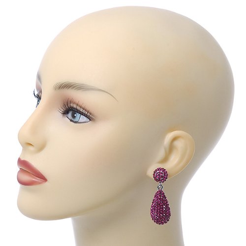 Bridal, Prom, Wedding Pave Fuchsia Austrian Crystal Teardrop Earrings In Rhodium Plating - 48mm Length2