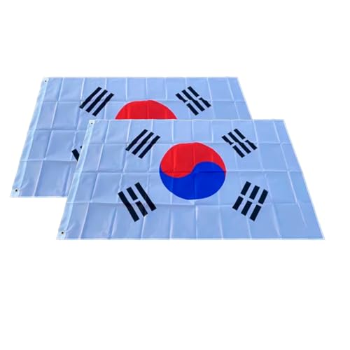 Bandiera del paese, bandiera 90 x 150 cm, bandiera grande con passante, per albero e cordini, bandiera leggera, bandiera per sport, calcio, edifici, (Corea del Sud 2 pezzi)