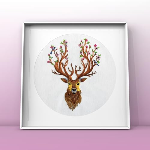 Image of YOUA Deer Embroidery Kit for Adults with Stamped Pattern, Embroidery DIY Crafting,Cross Stitch Beginner Kits with Frame,Embroidery Kit.