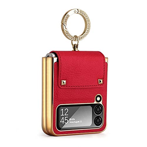 Étui de luxe en cuir rouge pour Samsung Galaxy Z Flip 3 et 4 avec film de protection objectif