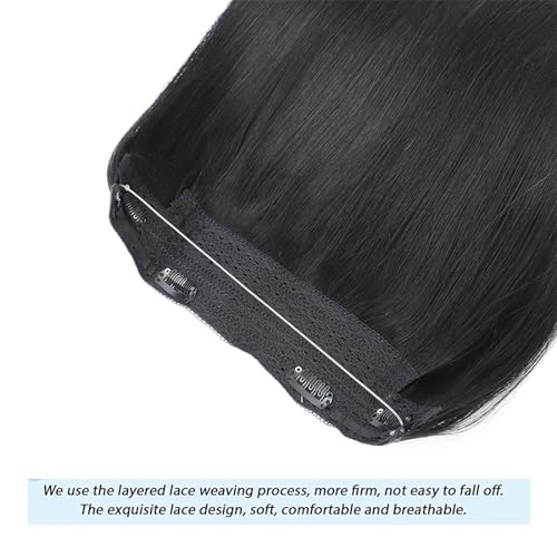 Extensiones de cabello humano negro azabache liso de una pieza con clip e hilo invisible 3