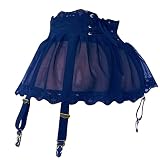 Women Sexy Mini Skirt Sheer Mesh Ruffle Lace Trim Super Short Skirts Ladies Exotic High Waist Cute Skirt with Garter Blue