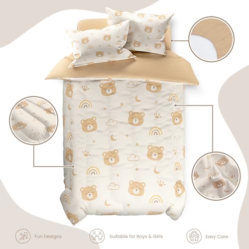 Image of SANDJEST Bear Comforter Set Full Size 98x86in for Kids Boys Girls Unisex, Microfiber 4 Pcs Bedding Set Includes 1 Comforter, 2 Pillowcases, 1 Fitted Sheet, Nursery Room Decor