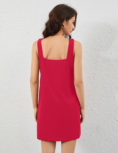 Image of Summer Linen Mini Dress for Women Sleeveless Square Neck Tank Shift Dresses Causal Backless Solid Short Sundress