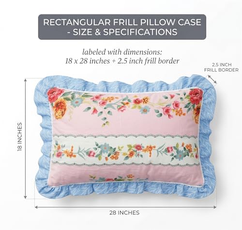 Image of VAS COLLECTIONS Cotton Pillow Covers Set of 2 (18x28 Inch) Rectangular Throw Pillow Cases with Frill Border, Envelope Closure Cushion Covers for Living Room, Bedroom & Diwan (Country Garden)