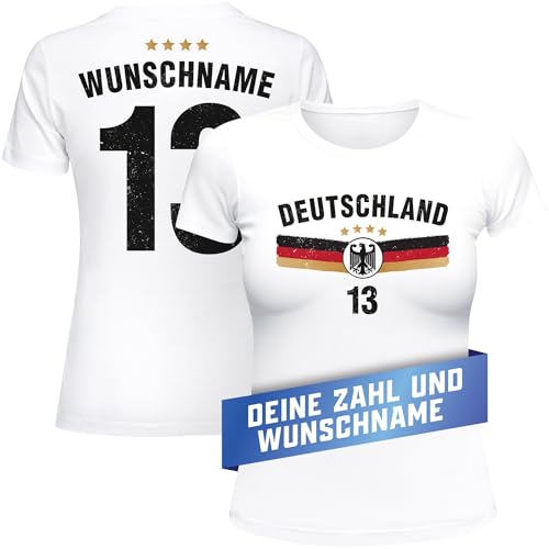 MoonWorks® T-Shirt Damen Deutschland Trikot Fontprint Backprint personalisiert mit Name Wunschzahl Fußball EM 2024 weiß L MoonWorks® T-Shirt Damen Deutschland Trikot Fontprint Backprint personalisiert mit Name Wunschzahl Fußball EM 2024 weiß L