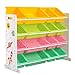 SONGMICS Scaffale per Giocattoli, Mobiletto per Bambini con 16 Contenitori Rimovibili in PP, per Cameretta, Stanza dei Giochi, Scuola, Colore Giallo, Limetta, Verde Giada e Rosa GKR070W01