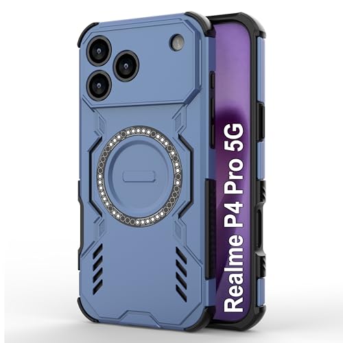 Image of Zapcase Back Case Cover for Realme P4 Pro 5G | Magnetic Case with Built-in Metal Ring | Supports MagSafe Charger, Wallet & Car Mount | Shockproof Hybrid PC + TPU | Blue