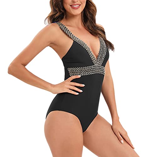 Maillot de bain 1 pièce femme noir maillot de plage taille haute CLSDRZC