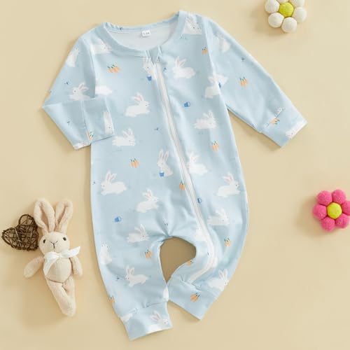 Newborn Baby Boy Girl Easter Rabbit Jumpsuit Long Sleeve Oblique Zipper Romper Bunny One Piece Overall Outfit3